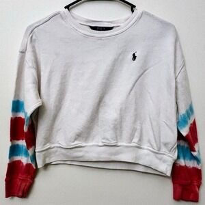 Polo Ralph Lauren Kids M 8-10 Cropped Sweatshirt Tie Dye Sleeves White Girls